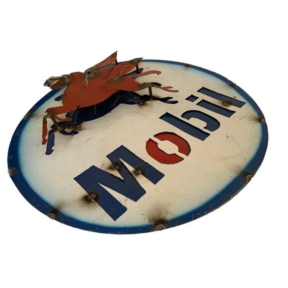 Handmade 3D MOBIL Oil Metal Sign Advertising Made Mexico 15" Diameter MAN CAVE - Picture 2 of 8